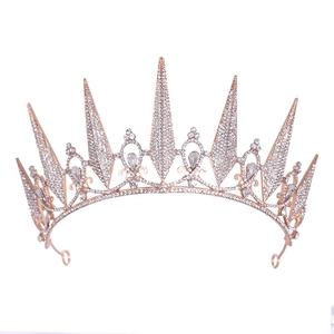 Elegant rose gold crystal bridal crown with gothic spiked design for wedding and birthday