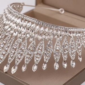 Elegant silver bridal tiara with sparkling crystal rhinestones for wedding ceremonies