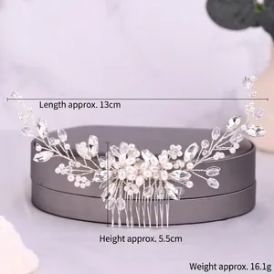 Pettine per capelli da sposa in argento con perle e cristalli, accessorio fatto a mano 13cm