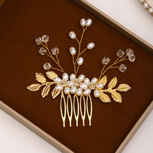 Pettine per Capelli da Sposa Fatto a Mano con Foglie d'Oro Künstliche Perle Sintetiche e Cristalli Eleganti Accessori per Capelli da Matrimonio Donna