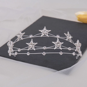 Elegant multi-layer crystal star bridal headband with sparkling silver alloy stars