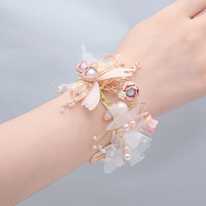 Corsage de Poignet Fleurs et Papillons Fait Main Avec Fausse Künstliche Perle Strass Ruban pour Demoiselle d'Honneur Mariage Fête Bijoux