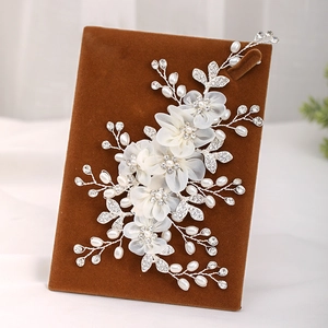 Pettine per Capelli da Sposa Con Fiori di Organza Bianchi Künstliche Perle Finte Strass Lega Argento Copricapo Matrimonio Fatto a Mano per Donna