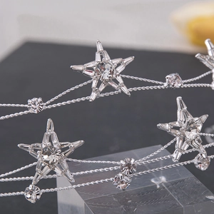 Detail of bridal headband with multi-layer stars and sparkling crystal rhinestones