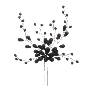Handmade black beaded U-shaped hair pin for bridal styling and elegant updos