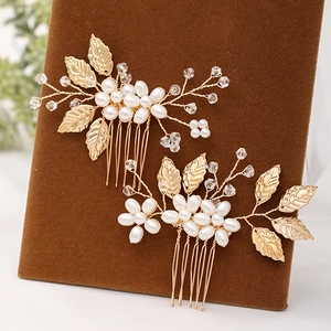 Peigne à Cheveux Mariée Doré Élégant Künstliche Perles d'Imitation et Strass Floral Accessoire de Cheveux de Mariage Femme Feuille