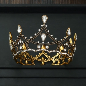 Baroque Vintage Alloy Rhinestone Bride Crown Luxury Hollow Engraved Tiara For Wedding Party Graduation Women Hair Accessory