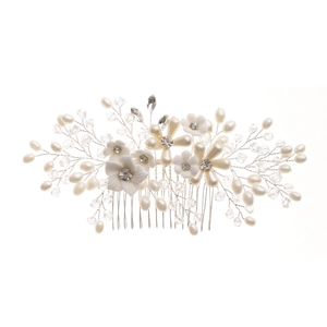 Elegante pettine per capelli da sposa con fiori bianchi perle e strass per acconciatura