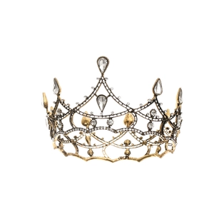 Vintage black baroque crystal bridal crown with antique gold filigree and waterdrop stones