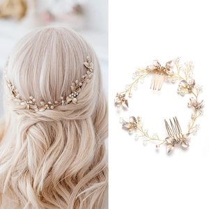 Accessori Capelli Sposa Foglia Oro Perla Artificial Strass Vite Pettine Capelli Fatto a Mano Copricapo Matrimonio Per Donna Gioielli
