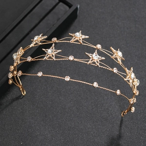 Elegant Multi-Layer Star Crystal Bridal Headband Alloy Rhinestone Pentagram Hairband Wedding Jewelry Accessories For Women