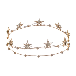 Detailed macro view of the double-layered golden starry crown with sparkling crystals