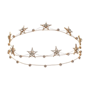 Elegant gold double-layered headband featuring sparkling crystal stars for bridal hair
