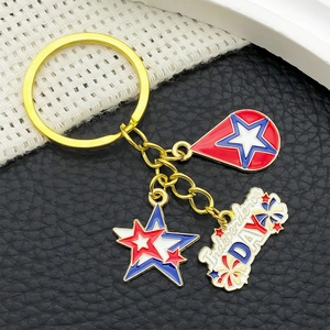 Portachiavi in Lega di Zinco Smaltato Giorno Indipendenza Americana Ciondolo Bandiera USA Stella Cuore Patriottico per Festa