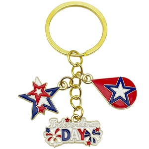 Portachiavi Giorno dell'Indipendenza USA con anello dorato, stella e gocce colorate