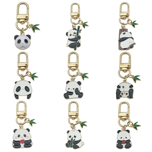 Cartoon Panda Bamboo Leaf Enamel Alloy Keychain Cute Animal Bag Charm Pendant For Men Women Fashion Jewelry Gift
