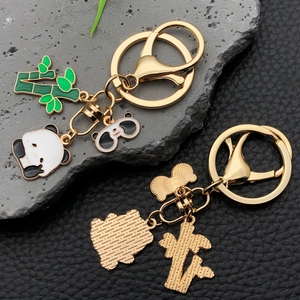 Detail of panda and bamboo charms with gold plating and high-quality enamel craft
