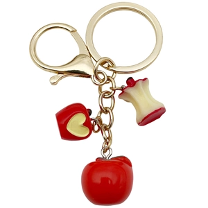 Cute resin red heart apple keychain with lobster clasp and gold chain bag charm pendant