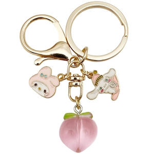 Cute Cinnamoroll and My Melody keychain with a pink peach resin pendant charms