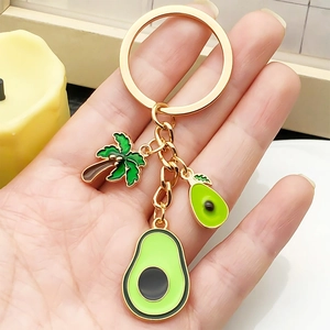 Cute avocado and coconut tree keychain with gold metal enamel charm for bags