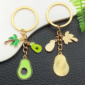 Cute green avocado and palm tree gold metal keychain for bags and car keys