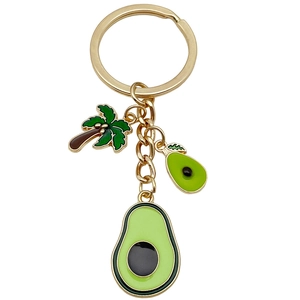 Cute green avocado and palm tree enamel keychain with gold ring for bags and keys