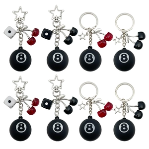 Creative Billiard 8 Ball Keychain With Cherry Dice Star Charms Resin Alloy Key Ring Bag Pendant Hanging Decor Gift