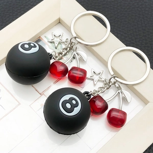 Creative Billiard Black 8 Ball Cherry Pentagram Keychain Resin Alloy Bag Hanging Charm Modern Art Jewelry For Women Men Gift
