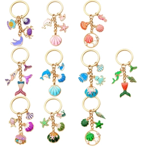 Porte-clés en Émail Animaux Marins Dessin Animé Sirène Coquillage Dauphin Charme de Sac Bijoux en Alliage Cadeau