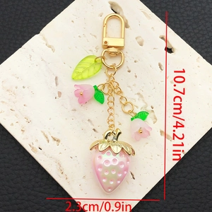 Porte-clés fraise rose et muguet avec fermoir doré pour accessoires de sacs à main