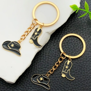 Vintage Western Cowboy Hat and Boots Keychain Zinc Alloy Enamel Star Bag Charm Retro Gold Key Ring For Men Women Accessories