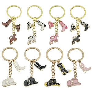 Lot de porte-clés de cow-boy western avec bottes, chapeaux et chevaux en argent vieilli