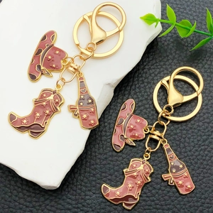 Western Cowboy Enamel Keychain Zinc Alloy Hat Boot Bottle Star Pattern Keychain For Women Men Daily Decoration Vintage Gift