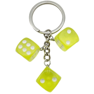 Portachiavi creativo con dadi in resina gialla trasparente e anello in metallo per borse