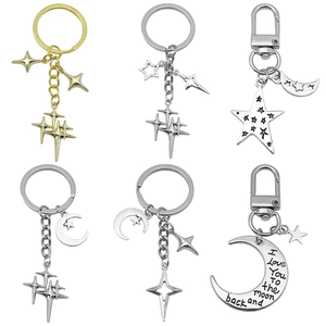 Porte-clés en Alliage de Zinc Étoile Lune Étoile à Quatre Branches Croissant Charme de Sac Cadeau Bijoux de Mode