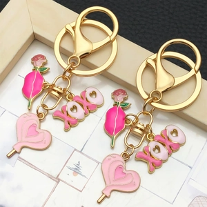 Romantischer Valentinstag Emaille Zinklegierung Schlüsselanhänger Rosa Rose Herz XOXO Liebe Tasche Anhänger Zubehör Geschenk Damen
