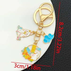 Detail of cute bunny keychain with Mid-Autumn mooncake charms and 8.2cm size measurement