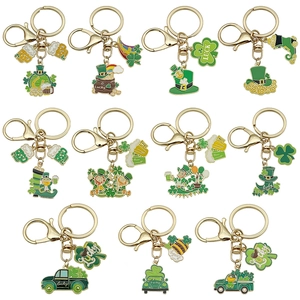 Porte-clés Trèfle Vert de la Saint-Patrick Chapeau de Farfadet Chope de Bière Alliage de Zinc Émail Pendentif de Sac Cadeau Bijoux