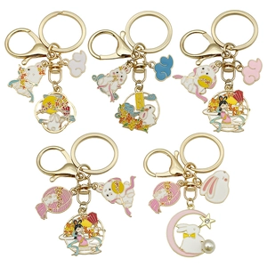 Cute Enamel Rabbit Keychain Goddess Moon Lantern Gold Metal Keyring For School Bag Charms Girls Women Decorative Gift