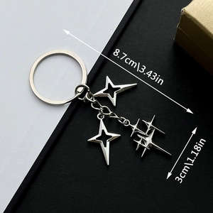 Antique Silver Four Pointed Star Keychain Metal Zinc Alloy Star Pendant Bag Charm For Backpack Suitcase Daily Jewelry Accessory