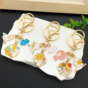 Three Chinese Mid-Autumn Festival metal keychains with jade rabbit and moon goddess designs