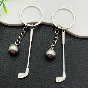 Porte-clés Créatif en Métal Argent Ancien Club de Golf et Balle Pendentif de Sac Sportif pour Hommes Femmes Amateurs de Golf Cadeau