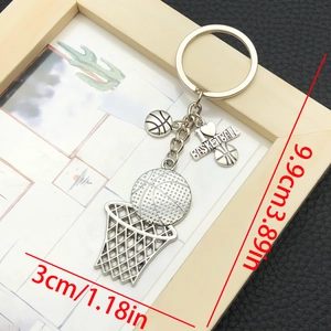 Porte-clés de basket argenté avec pendentif filet et texte I Love Basketball