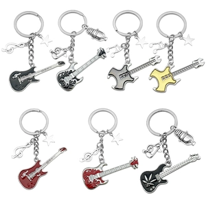 Creative Zinc Alloy Electric Guitar Keychain For Music Lovers Rock Band Fans Musical Note Star Microphone Metal Key Ring Gift