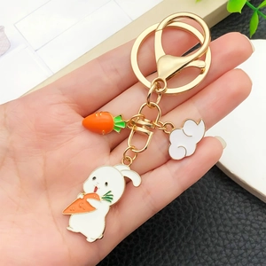 Porte-Clés Lapin de la Mi-Automne Style Chinois Dessin Animé Alliage de Zinc Émail Carotte Nuage Charme de Sac Cadeau de Pâques Bijoux Anneau de Clé