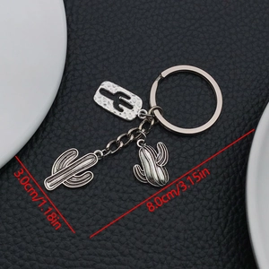 Western style vintage silver cactus keychain with horse boots and alloy charms