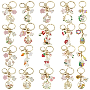 Cartoon Rabbit Enamel Keychain Zinc Alloy Bunny Flower Mushroom Pendant For Mid-Autumn Easter Gift For Women Bag Decor
