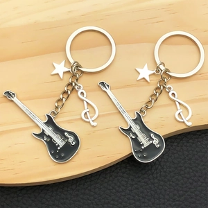 Music Theme Guitar Keychain Metal Star G-Clef Musical Note Pendant Zinc Alloy Bag Charm Rock Style Keychain For Music Lovers
