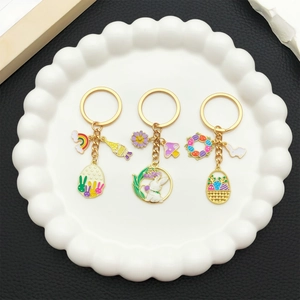 Chinese style jade rabbit and flower alloy keychain set for Mid-Autumn Festival gifts