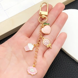 Cute Enamel Peach Lollipop Cake Sheep Keychain For Women Girls Pink Blue Purple Zinc Alloy Metal Keyring Bag Pendant Gift